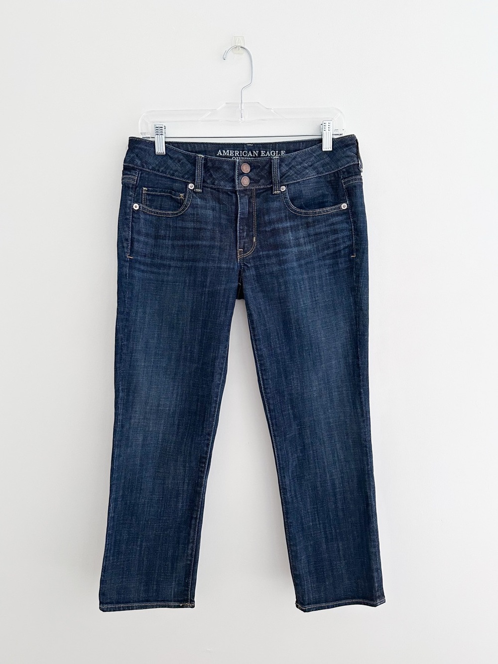 American Eagle Artist Crop Stretch Jeans Size 8 Dark Wash Double Button Y2K